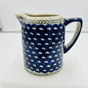 Boleslawiec Polish Pottery Peacock Blue Pitcher 24 oz 5” Tall